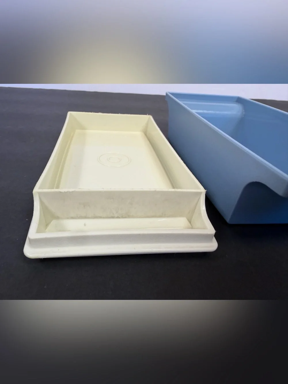 Vintage Tupperware 1512-3 Butter Dish Covered Container Blue & White Made in USA